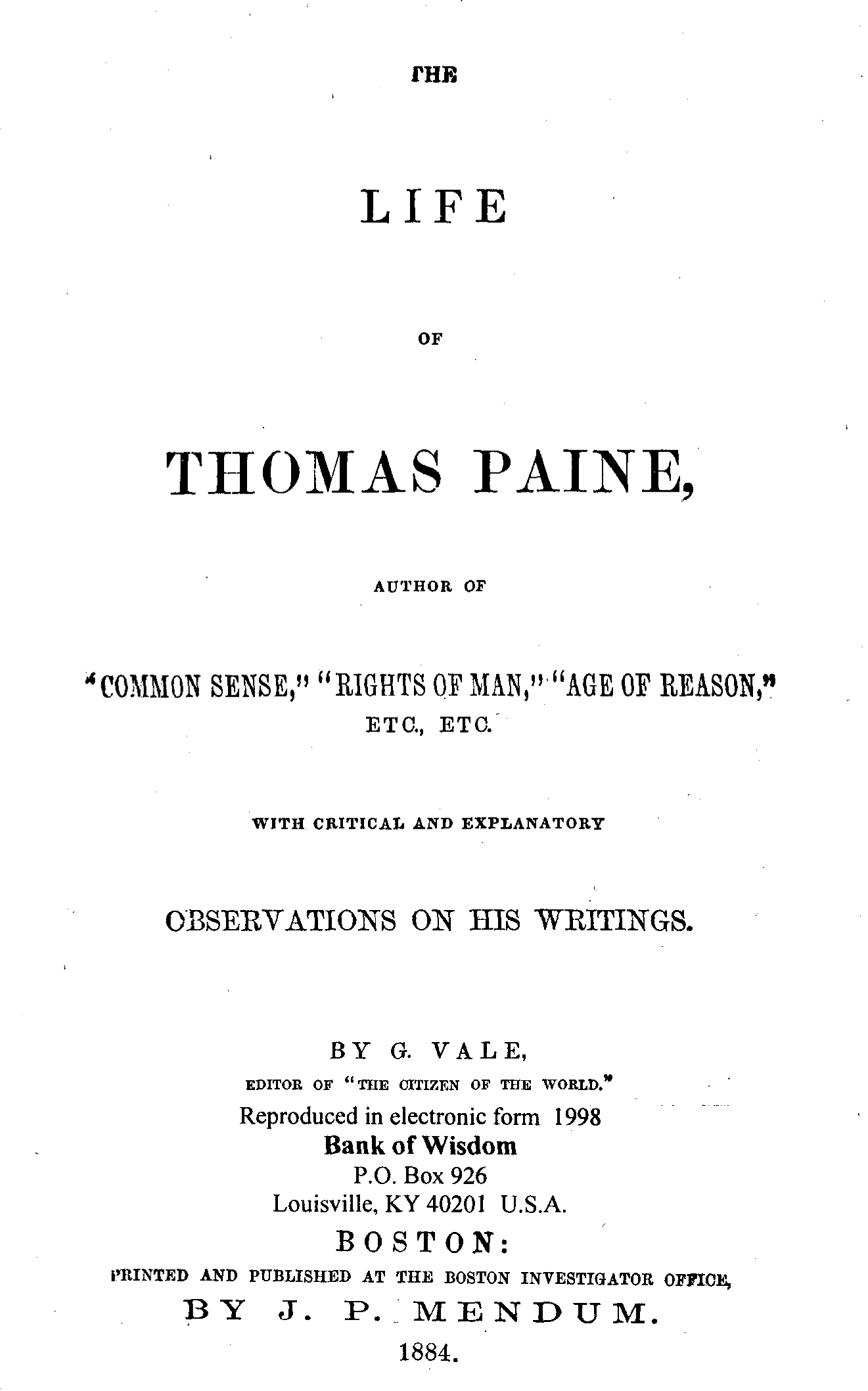 (image for) The Life of Thomas Paine - Click Image to Close